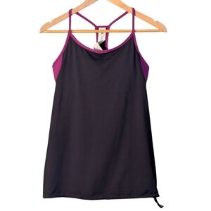 Fabletics Purple and Black Activewear Top Built In Shelf Bra Athletic Workout